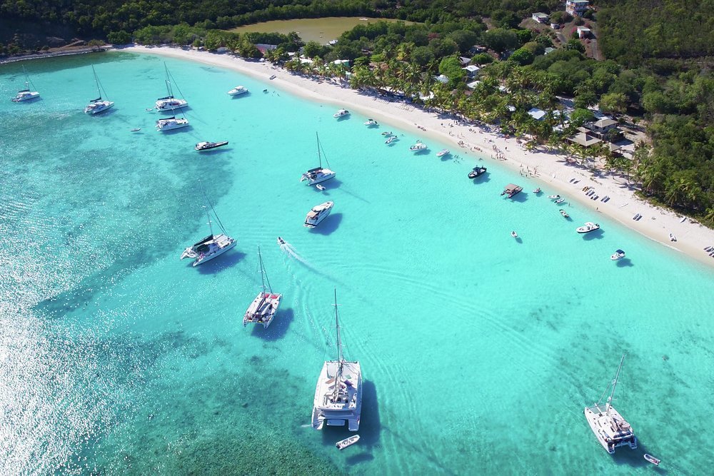 White Bay, on the south coast of Jost Van Dyke, BVI, is home to the famous Soggy Dollar Bar