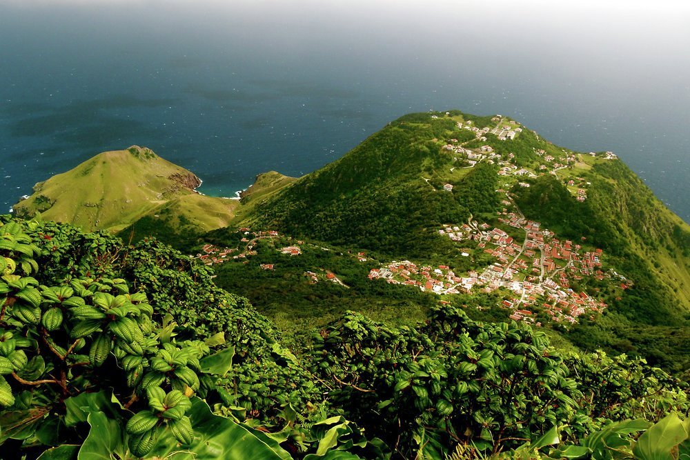 The view southwest from Mount Scenery on lush, rainforested Saba