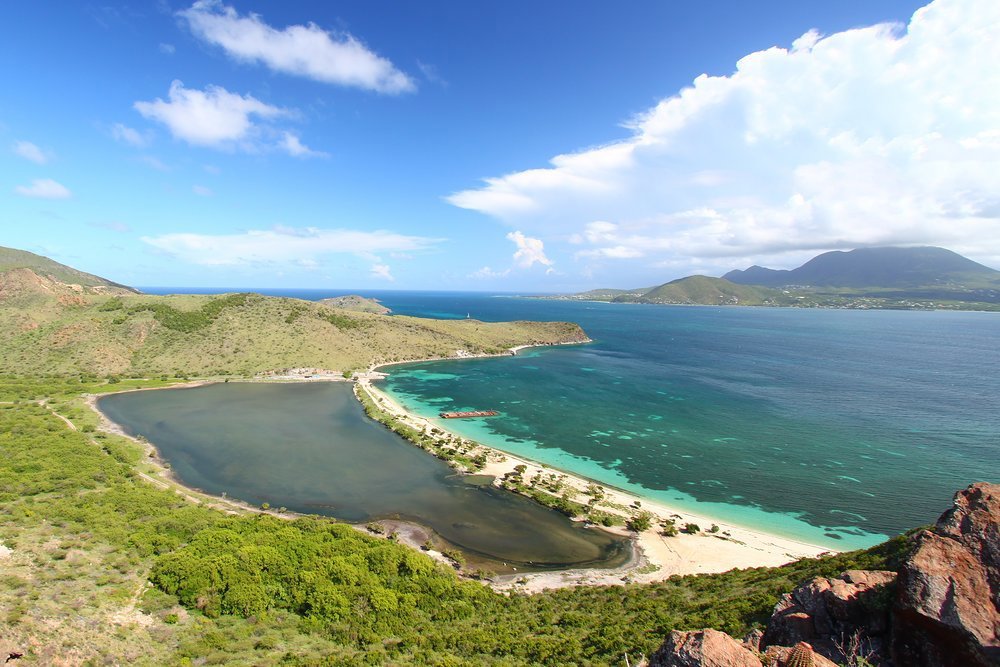 The view across Major's Bay, between the Park Hyatt hotel and Christophe Marina, towards neighbouring Nevis
