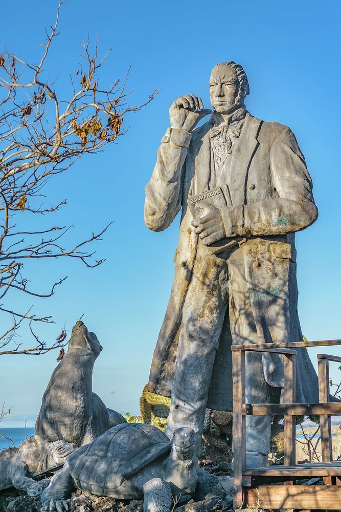 This statue of Darwin, next to a viewpoint at Cerro Tijeretas, San Cristobal, overlooks the bay where he first landed in 1835