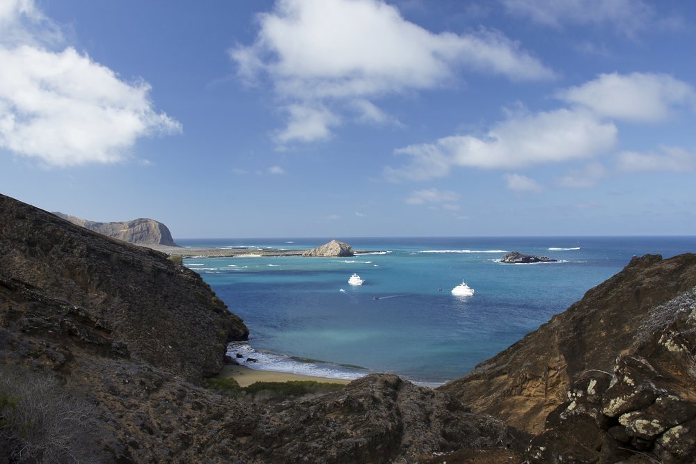 The view from Punto Pitt, also known as Pitt Point, on the east coast of San Cristóbal Island, looking towards Punto Valdizán