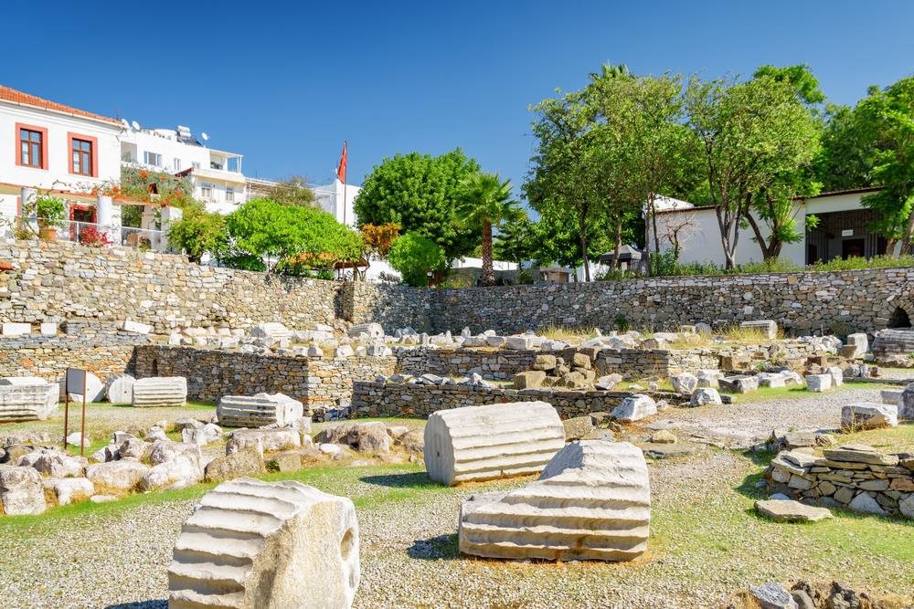 The Mausoleum when completed around 350 B.C., was raised above the Bodrum Peninsula with a 24 step pyramid and chariot on top