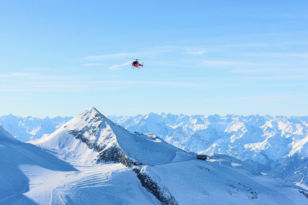Choose your piste with the view from the helicopter above Hintertux Glacier in Austria