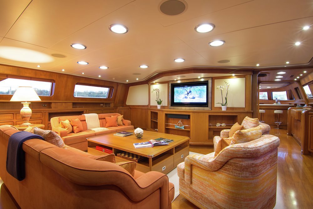 Doors either side of the bar lead from the main deck aft into the main saloon