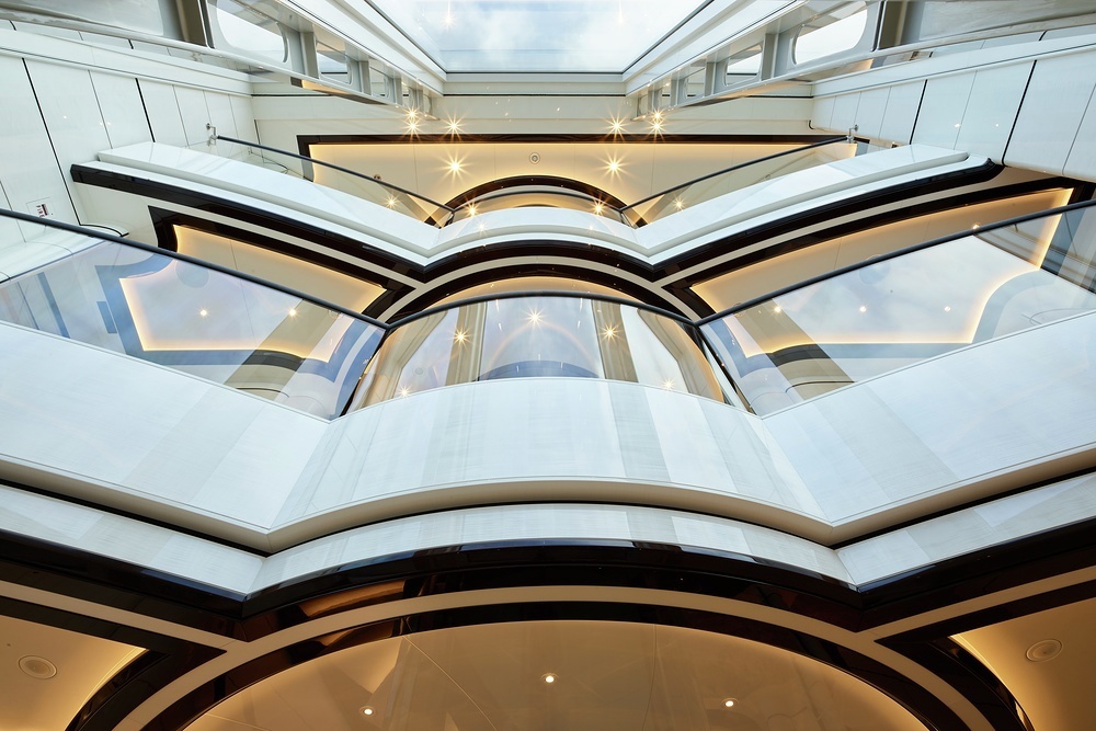 The yacht's elevator, serving main to sun decks, means she's accessible to all