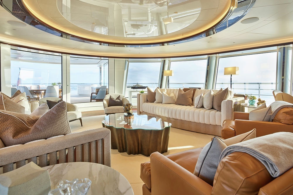 The upper lounge typifies these contemporary, warm, welcoming interiors