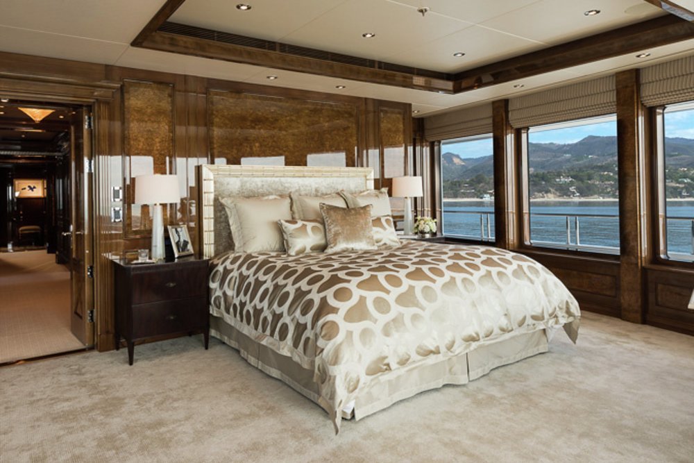 The owner's suite on the private owner's deck has a lounge, his-and-hers bathrooms and dressing rooms, office, saloon and a huge terrace aft