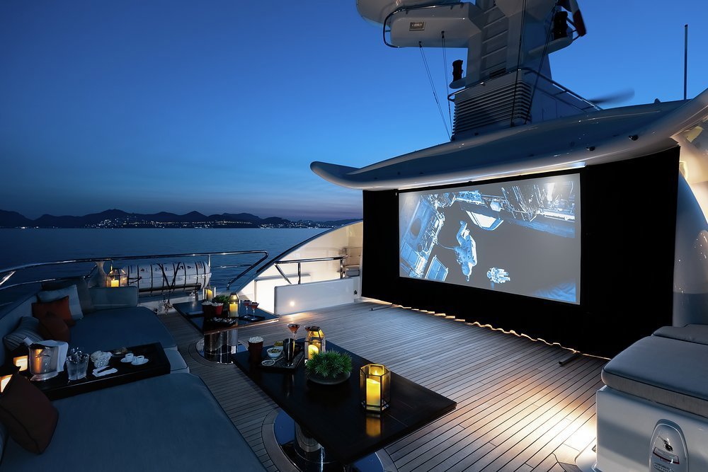 With a large jacuzzi forward on the sun deck and an outdoor cinema aft, her appeal as a charter yacht is only too clear