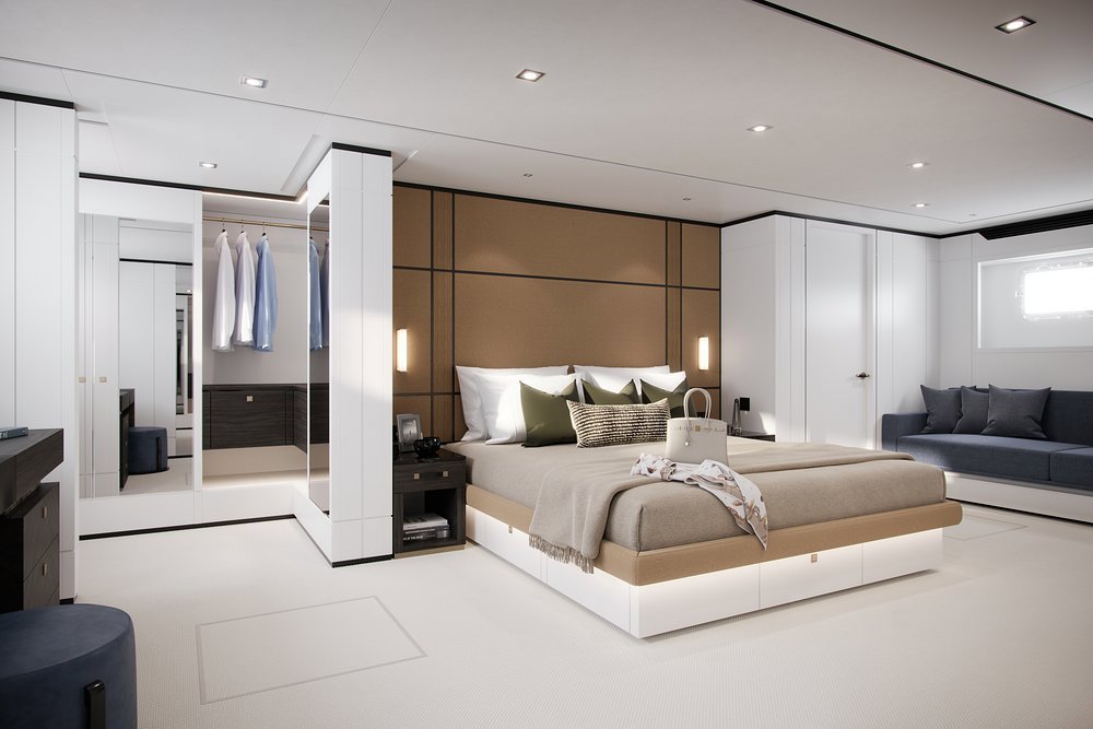 The full-beam owner's suite is on the lower deck