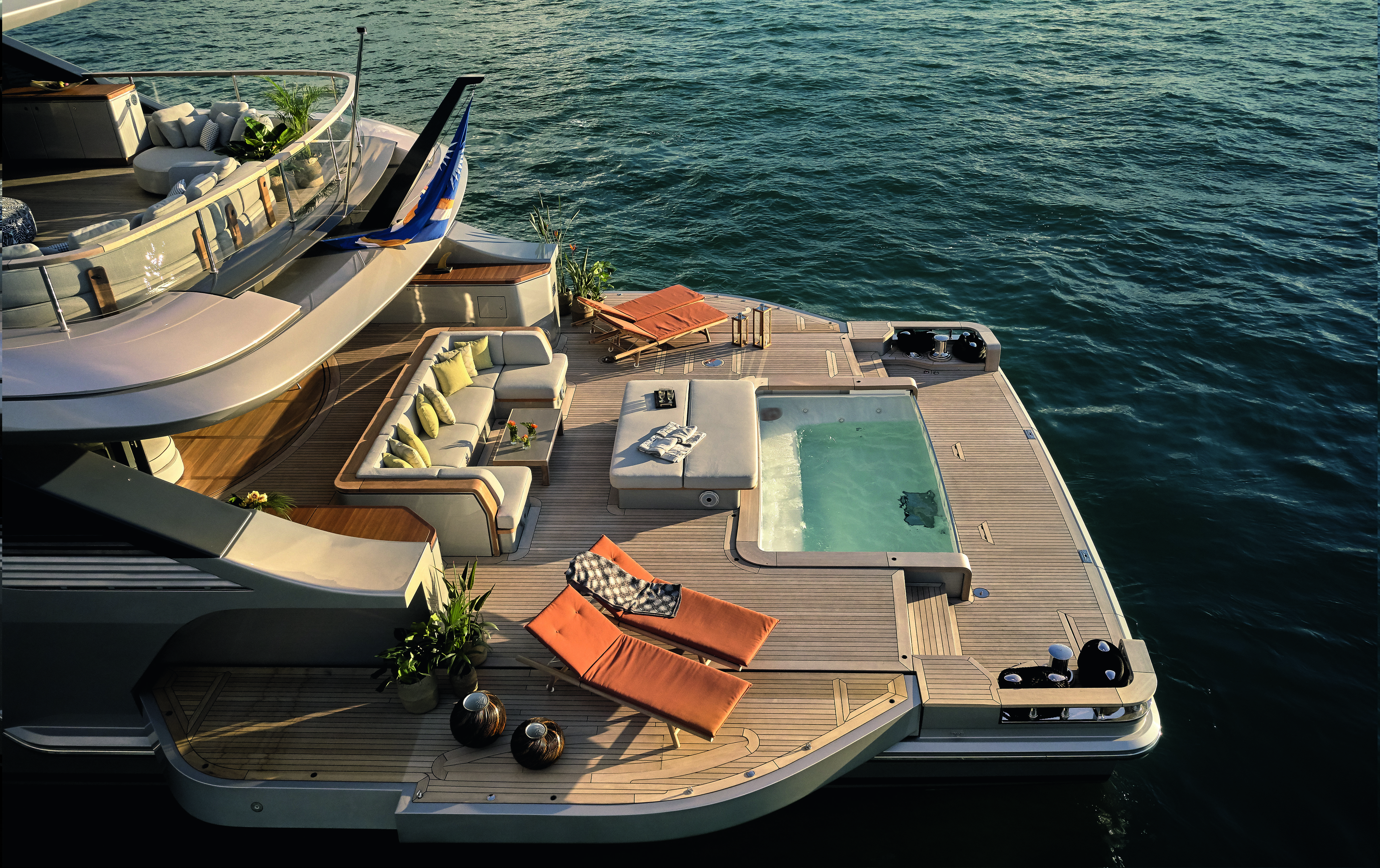 The latest designs have clever ways of expanding available space. This 40m yacht has a swim platform comparable to that of a 60m yacht
