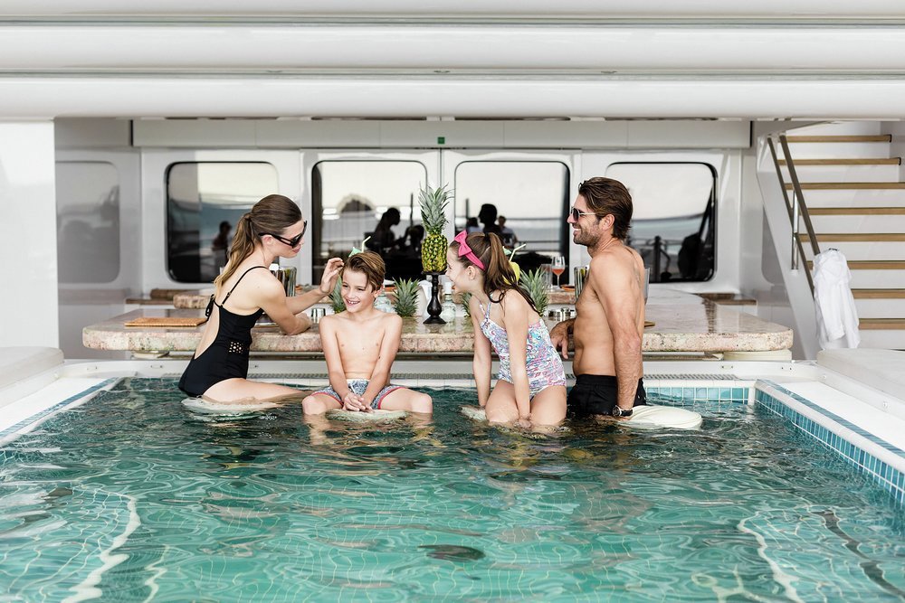 Families can spend all day on the pool deck