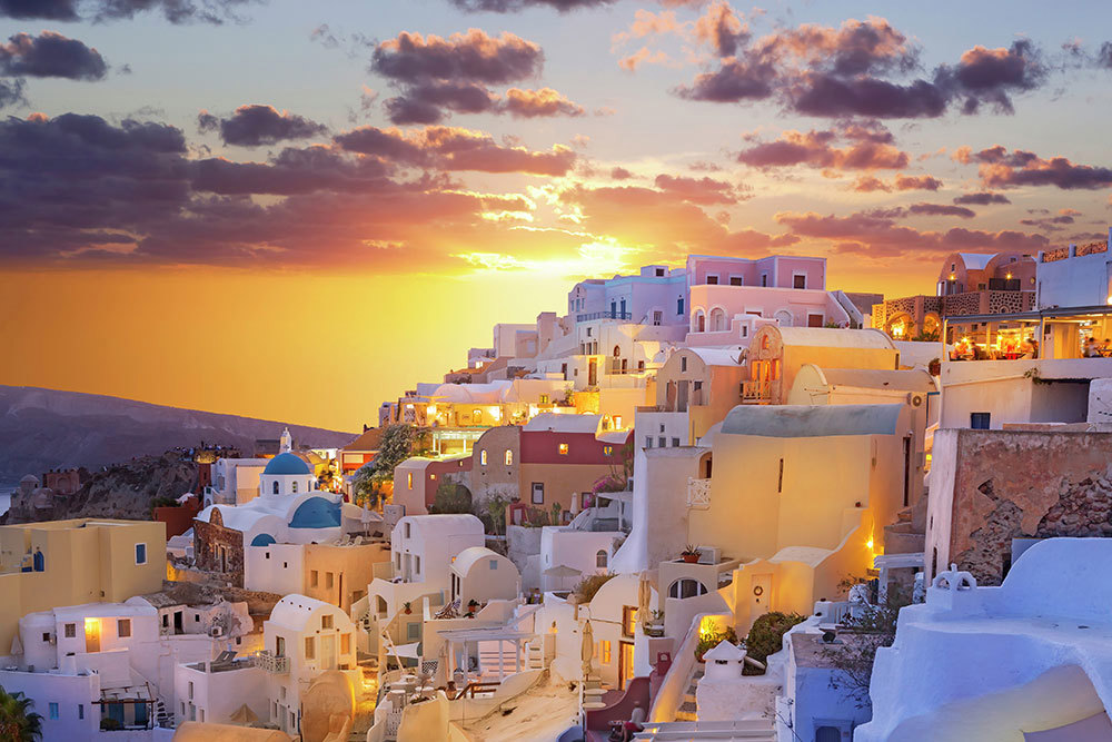Sunset over the village of Oia, Santorini