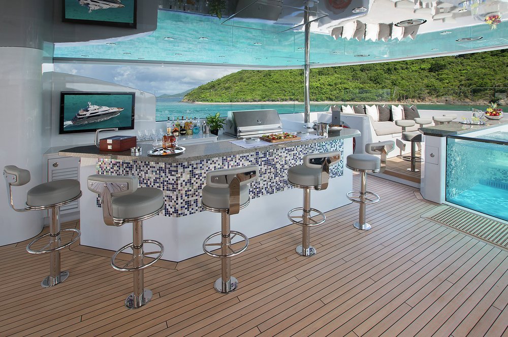 The sun deck is spacious and packed with great features