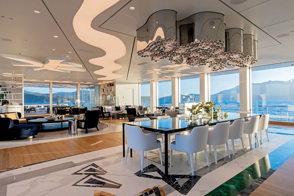 The amount of natural light is outstanding, showcasing the marble and artworks