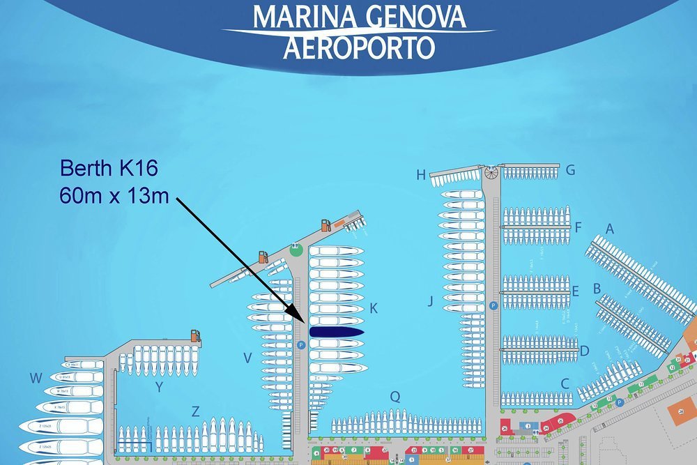 Berth K16, suitable for yachts of 60m and under, comes with five parking spaces, two garages, and that berth is asking EUR 1,850,000 (VAT paid)