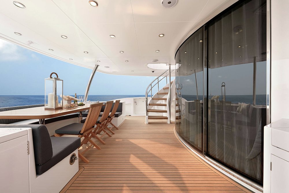Open-air dining on the main deck aft