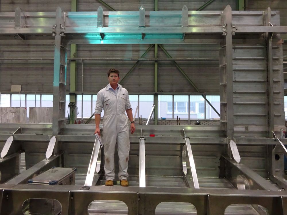 Burgess New Construction's Rory Boyle on site at Feadship Royal Van Lent in the early stages of HASNA's build