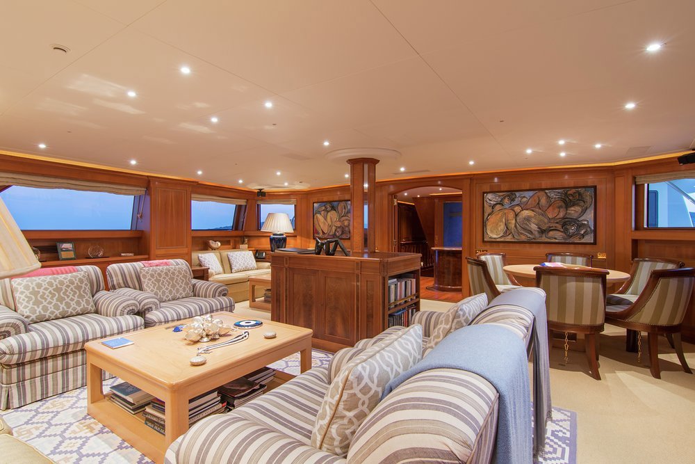 The main saloon with the formal dining saloon through the door forward