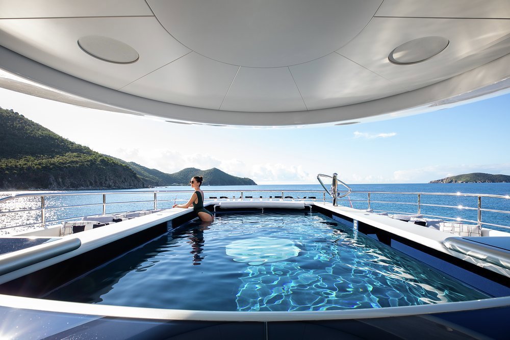 With a large pool for laps or to relax