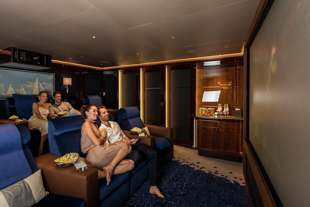A tiered cinema and surround sound make sure everyone gets the best experience