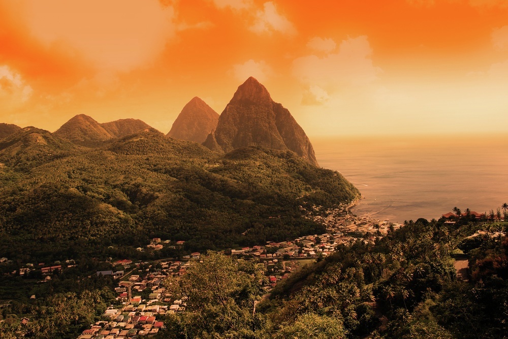 The Pitons dominate the skyline