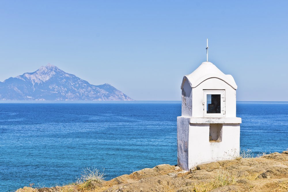 Mount Athos looms large