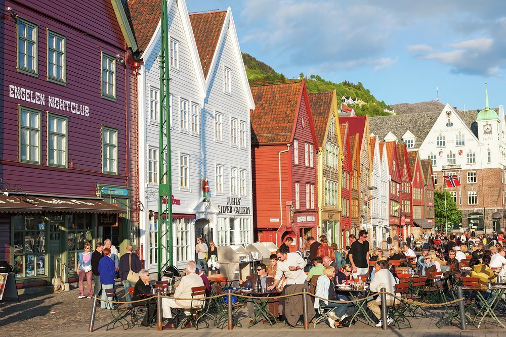 Bergen has a thriving restaurant scene in the old town during summer