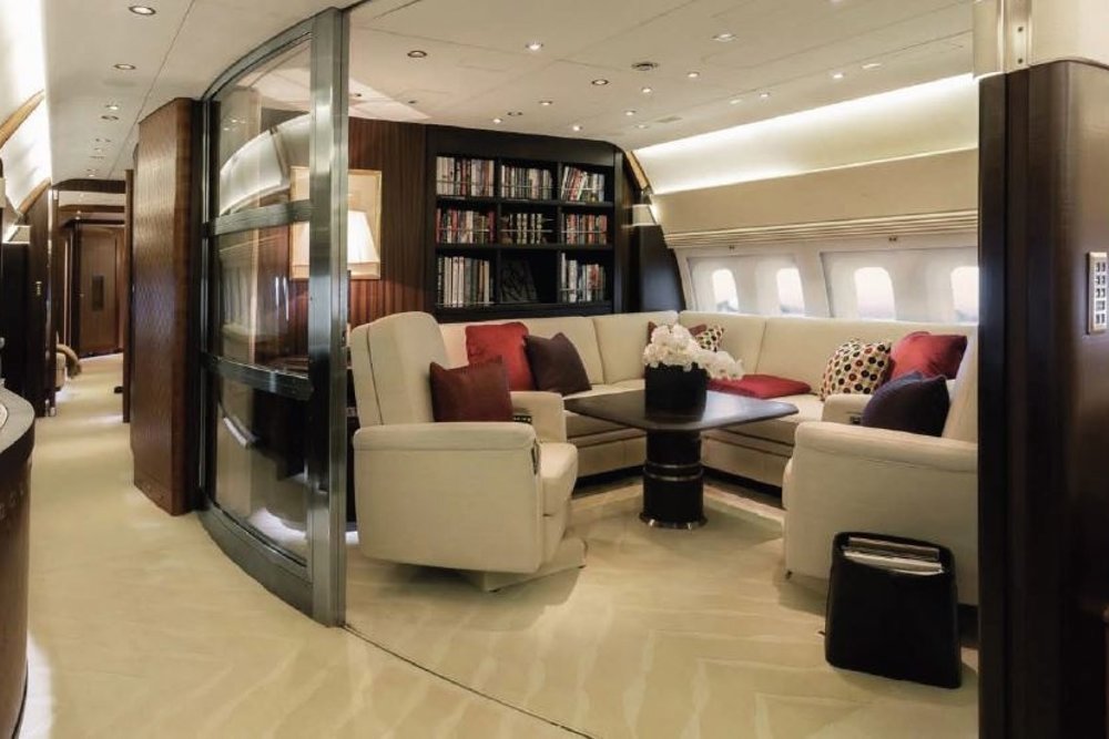 The sliding doors gradually reveal the living space while walking aft from the corridor