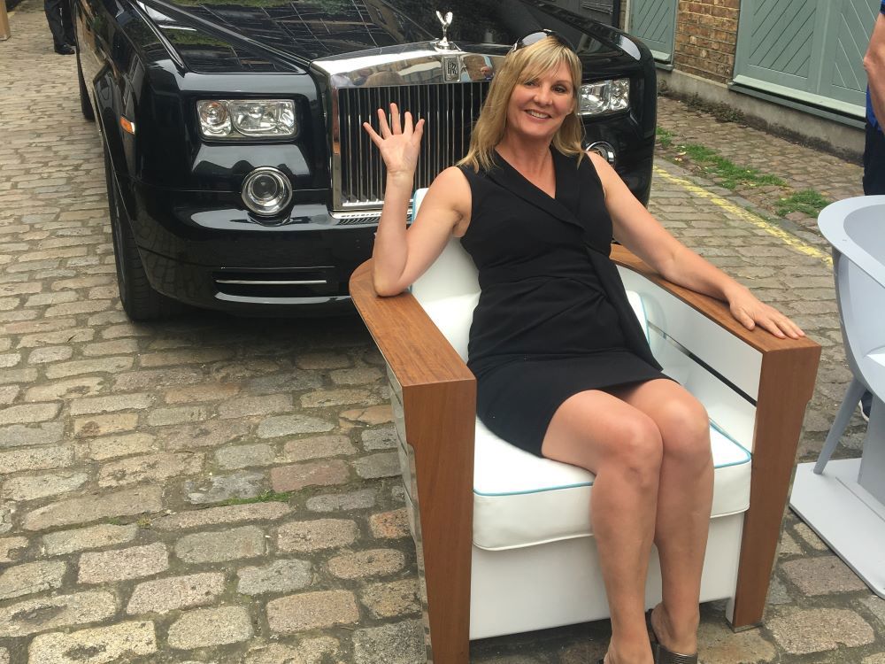 Pascale on one of the chairs built for LADY S by Tim Gosling of London