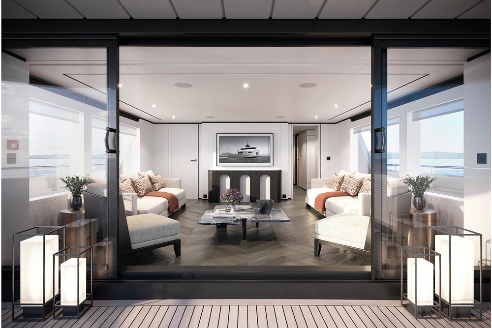 The main saloon opens onto the huge main deck aft