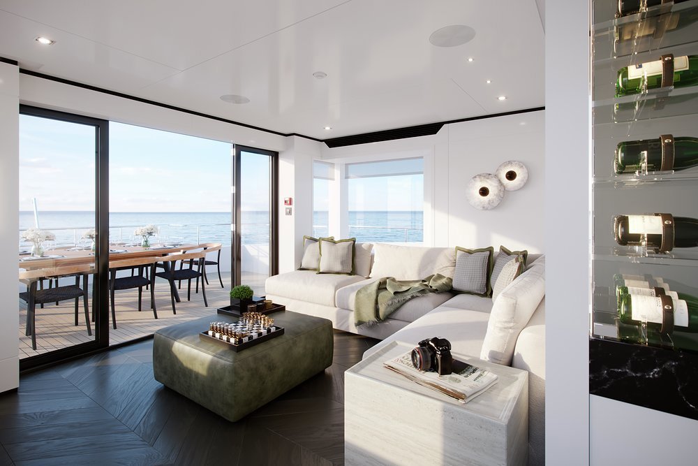The sky lounge has a wine cellar, open-air dining and a bar and BBQ on walkaround sidedecks