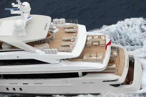 Aerial stern view showing all decks